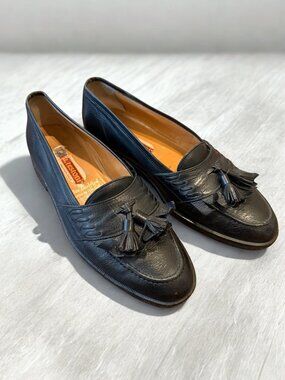 A. Testoni Black Italian Leather Loafers EU 8.5 US 10 Women's
